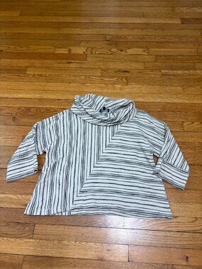 Olivia by Habitat Clothes Womens Medium Beige Black Cowl Neck Blouse Tunic Top
